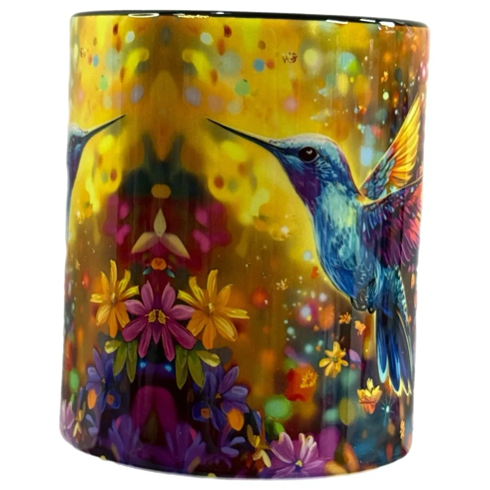 Hummingbird Garden Mug - Vibrant Floral Ceramic Cup -‎ Diy Tree Nature Drinkware
